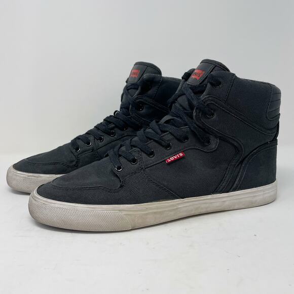 Levi's Waxed Canvas High Top Sneakers Mens 10.5 Charcoal - Picture 1 of 8